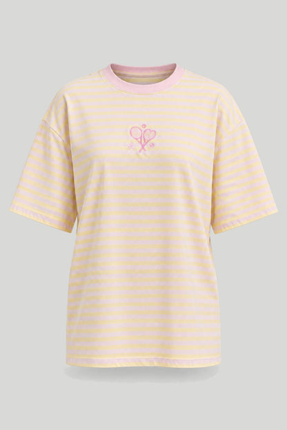 Жълта дамска овърсайз тениска на райе от 100% памук Medicine Roberto Fashion Store T-shirt RW26-TSD106-10A-XS XS